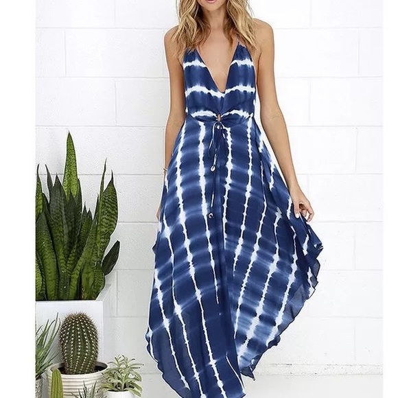 Blue/white stripe open back maxi DRC158 - Picture 2 of 5